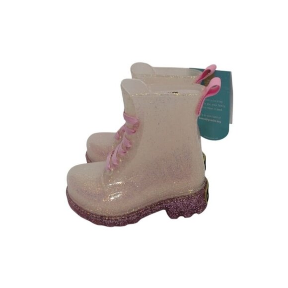 Light-Up Glitter Pink Kids Boots With Pink Laces & Glitter Sole By Western Chief - Picture 9 of 9